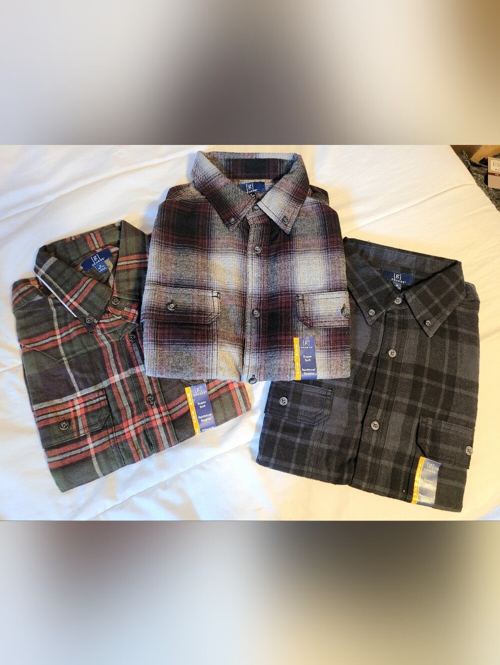 George Men's Plaid Button-Down Shirts Bundle- Maroon/Gray